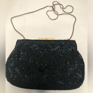 Vintage sequin La Regale black beaded bag chain strap purse perfect evening‎ bag